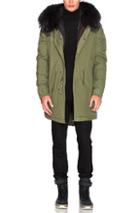 Mr & Mrs Italy Canvas Parka With Rabbit Fur In Green