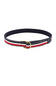 Thom Browne Fabric D-ring Belt In Stripes,blue