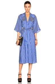 Tome Stripe V Neck Dress In Blue,stripes