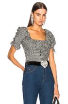 Alexachung Cropped Frill Button Front Blouse In Black,checkered & Plaid