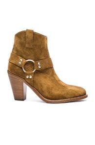 Saint Laurent Suede Curtis Harness Boots In Brown