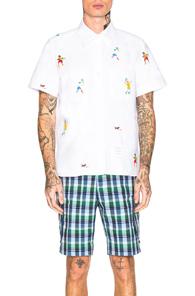 Thom Browne Tennis Embroidered Cuban Shirt In White