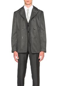 Thom Browne Taped Seam Peacoat In Gray,checkered & Plaid