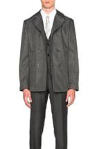 Thom Browne Taped Seam Peacoat In Gray,checkered & Plaid