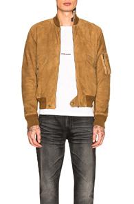 Saint Laurent Full Zip Suede Jacket In Brown