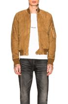 Saint Laurent Full Zip Suede Jacket In Brown
