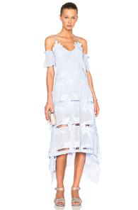 Self-portrait Floral Embroidered Midi Dress In Blue
