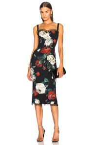 Dolce & Gabbana Rose Print Sleeveless Midi Dress In Black,floral