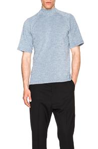 Patrik Ervell Short Sleeve Mock Neck Tee In Blue,stripes