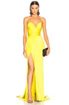 Alexandre Vauthier Shiny Jersey Strapless Gown In Yellow