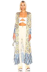 We Are Leone Contrast Maxi Cardigan In Green,stripes,blue
