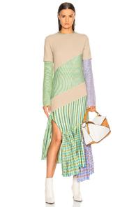 Loewe Fringe Dress In Checkered & Plaid,green,neutrals,purple