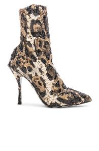 Dolce & Gabbana Leo Print Stretch Sequin Booties In Animal Print,brown