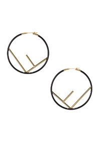 Fendi Large Logo Hoop Earrings In Black