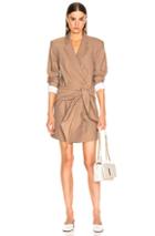 Tibi Linen Suiting Blazer Dress With Detachable Tie In Brown,neutral