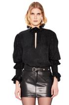 Saint Laurent Ruffle Sleeve High Neck Blouse In Black