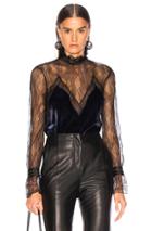 Jonathan Simkhai Lacy Velvet Mockneck Blouse In Blue,black