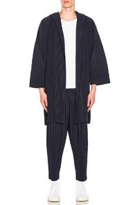 Issey Miyake Homme Plisse Hooded Coat In Blue