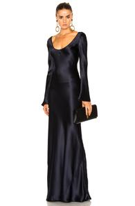 Galvan Long Sleeved Slip Dress In Blue