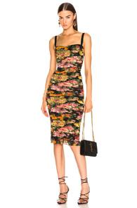 Dolce & Gabbana Multi Floral Print Tulle Tubino Dress In Black,floral,red