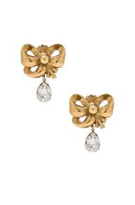 Rodarte Bow Earrings With Teardrop Swarovski Detail In Metallics