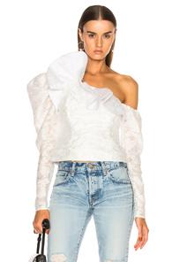 Self-portrait Floral Fil Coupe Ruffle Top In Floral,white
