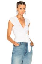T By Alexander Wang Triple Combo Rib Knit Wrap Cap Sleeve Top In Gray,white
