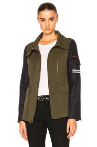Veronica Beard Skyline Combo Sleeve Army Jacket In Blue,green
