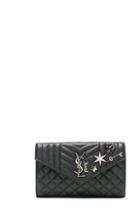 Saint Laurent Embellished Monogramme Envelope Chain Wallet In Black