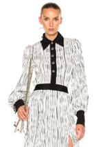 Prabal Gurung Wavy Rib Jersey Polo Blouse In Black,stripes,white