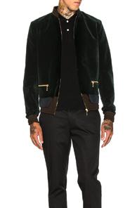 Kolor Velvet Bomber Jacket In Green
