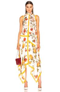 Alexander Mcqueen Scarf Print Handkerchief Hem Dress In Floral,white