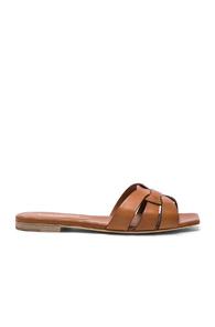 Saint Laurent Leather Nu Pieds Slides In Brown