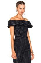 T By Alexander Wang Cotton Burlap Off Shoulder Crop Top In Blue,stripes