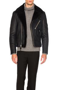 Coach 1941 Sheep Shearling Motorcycle Jacket In Blue