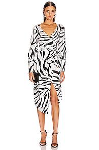 Oscar De La Renta Midi Day Dress In Animal Print,black,white