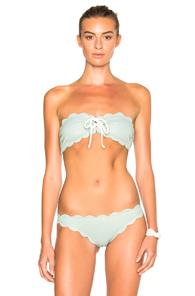 Marysia Swim Fwrd Exclusive Antibes Lace Up Bikini Top In Metallics,blue