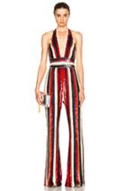 Zuhair Murad Embroidered Stripe Jumpsuit In Metallics,red,stripes