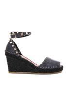 Valentino Rockstud Double Wedges In Blue,black