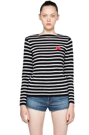 Comme Des Garcons Play Red Emblem Stripe Sweater In Stripes