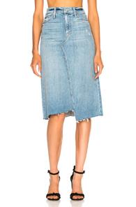 Mother Straight A Step Midi Fray Skirt In Blue