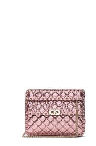 Valentino Medium Metallic Quilted Rockstud Spike Shoulder Bag In Pink,metallics