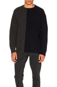 Marni Asymmetrical Color Detail Rib Sweater In Blue