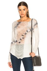 Raquel Allegra Long Sleeve Basic Tee In Gray,ombre & Tie Dye