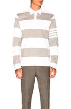 Thom Browne Relaxed Fit Long Sleeve Polo In Gray,stripes,white