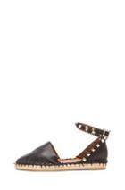Valentino Rockstud Double Flat Leather Espadrilles In Black