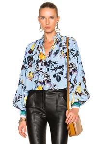 Tibi Gothic Floral Edwardian Top In Abstract,blue,floral