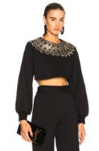 Sally Lapointe Cropped Metallic Embroidered Sweatshirt In Black