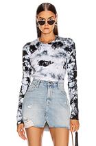 Proenza Schouler Pswl Tie Dye Rib Long Sleeve Top In Black,blue,ombre & Tie Dye,white