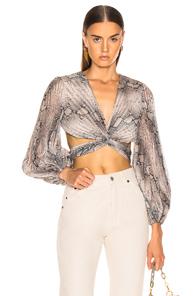 Zimmermann Corsage Pleat Bodice Top In Animal,neutral,gray